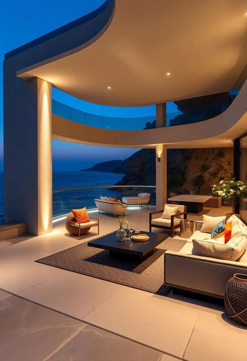 Cliffside Deck: An extraordinary vantage point overlooking the ocean,where custom lighting accentuates the water's shimmering dance at night