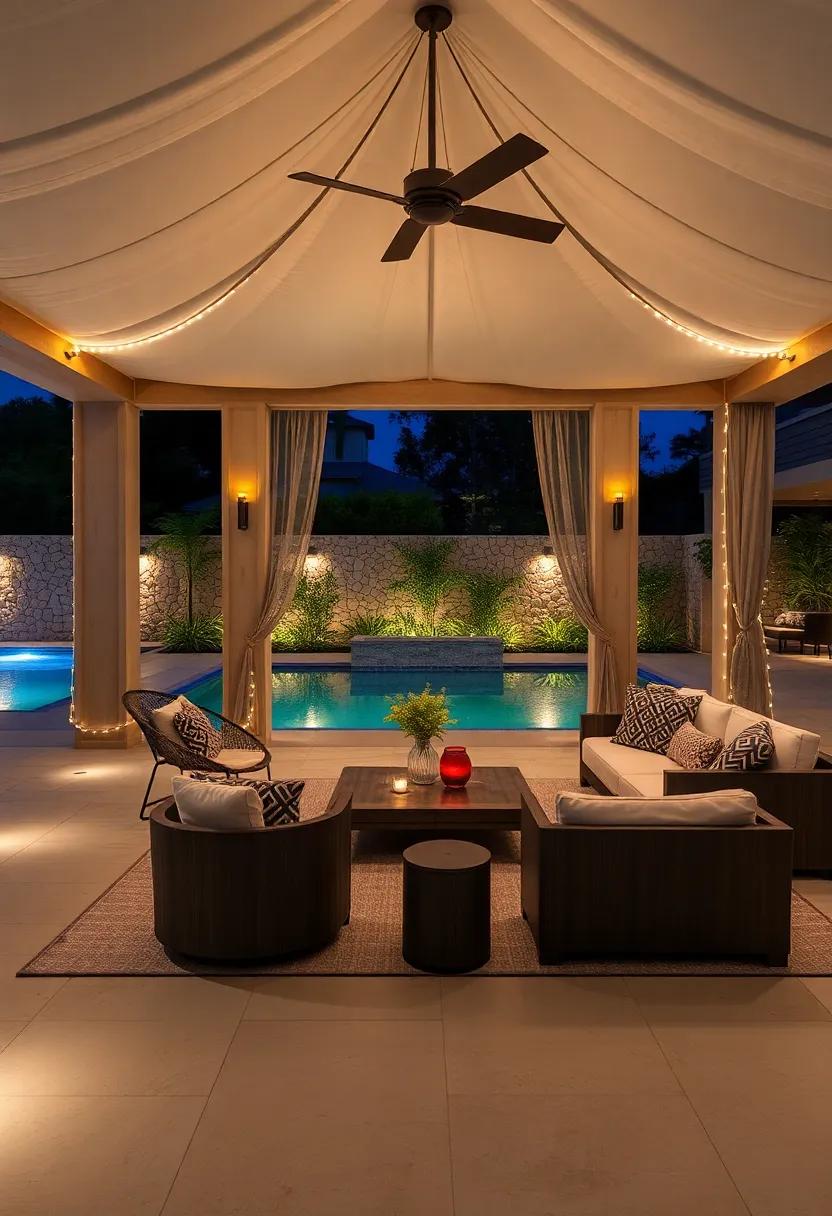 Poolside Cabana: A luxurious cabana enhanced with soft, embedded LED lighting, providing the perfect ambiance for relaxation and rejuvenation