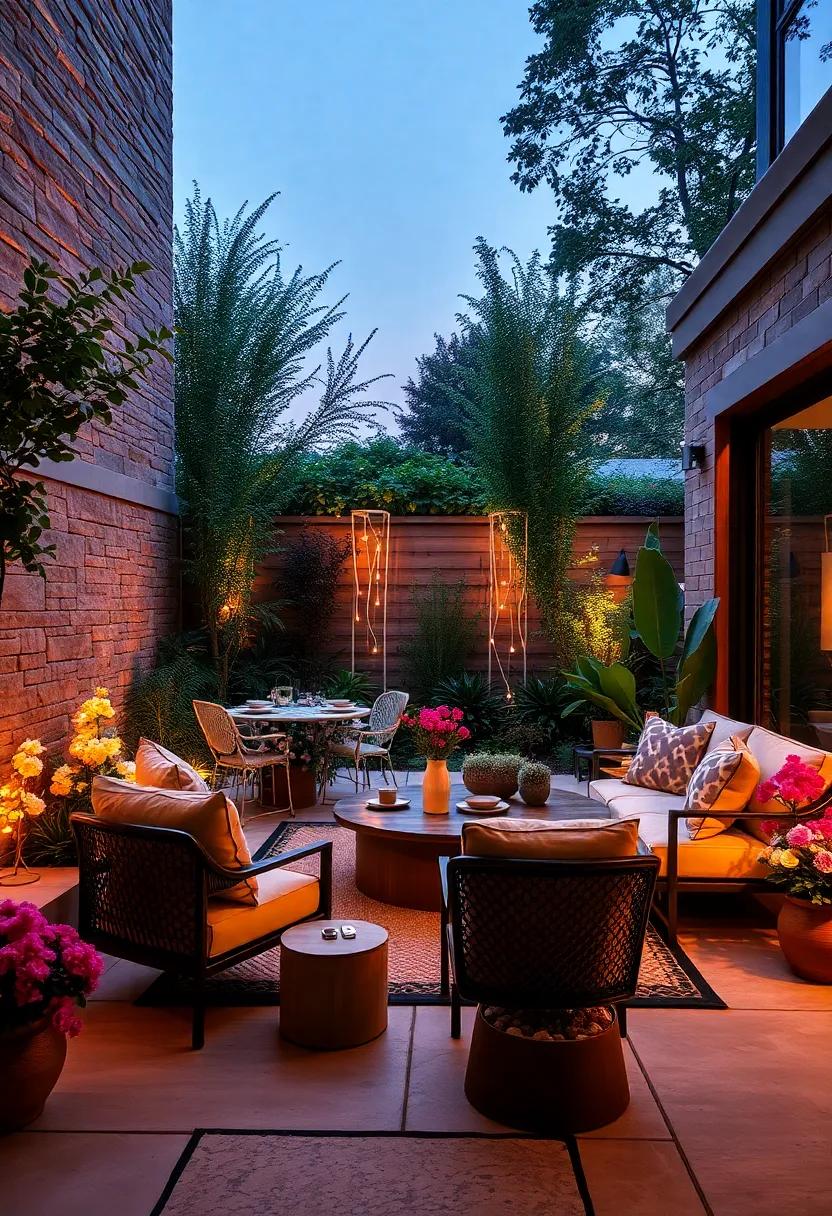 Enchanted Garden: A whimsical backyard filled with color-changing LED fixtures hidden among the flowers, setting a magical tone for late-night strolls
