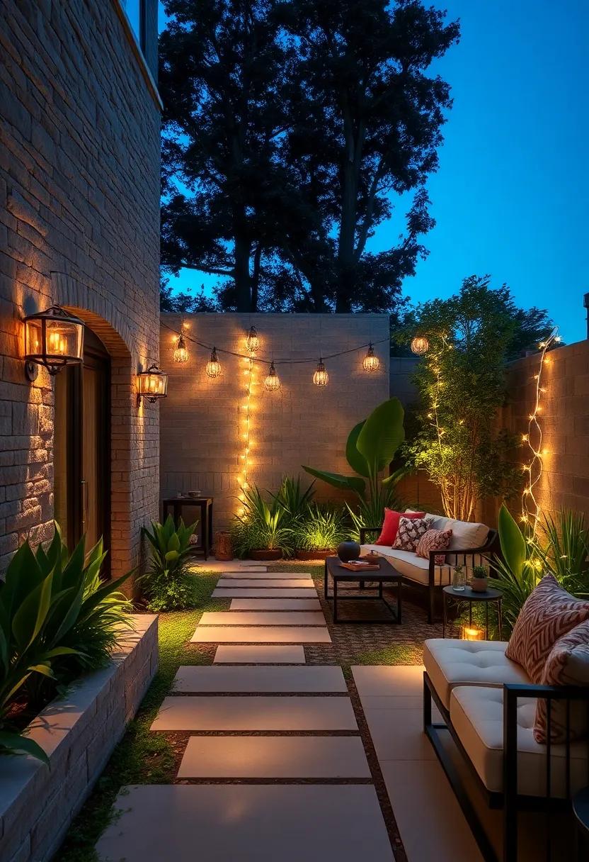 Botanical Hideaway: A magical garden path lit by delicate fairy lights, adding a touch of whimsy to the natural landscape