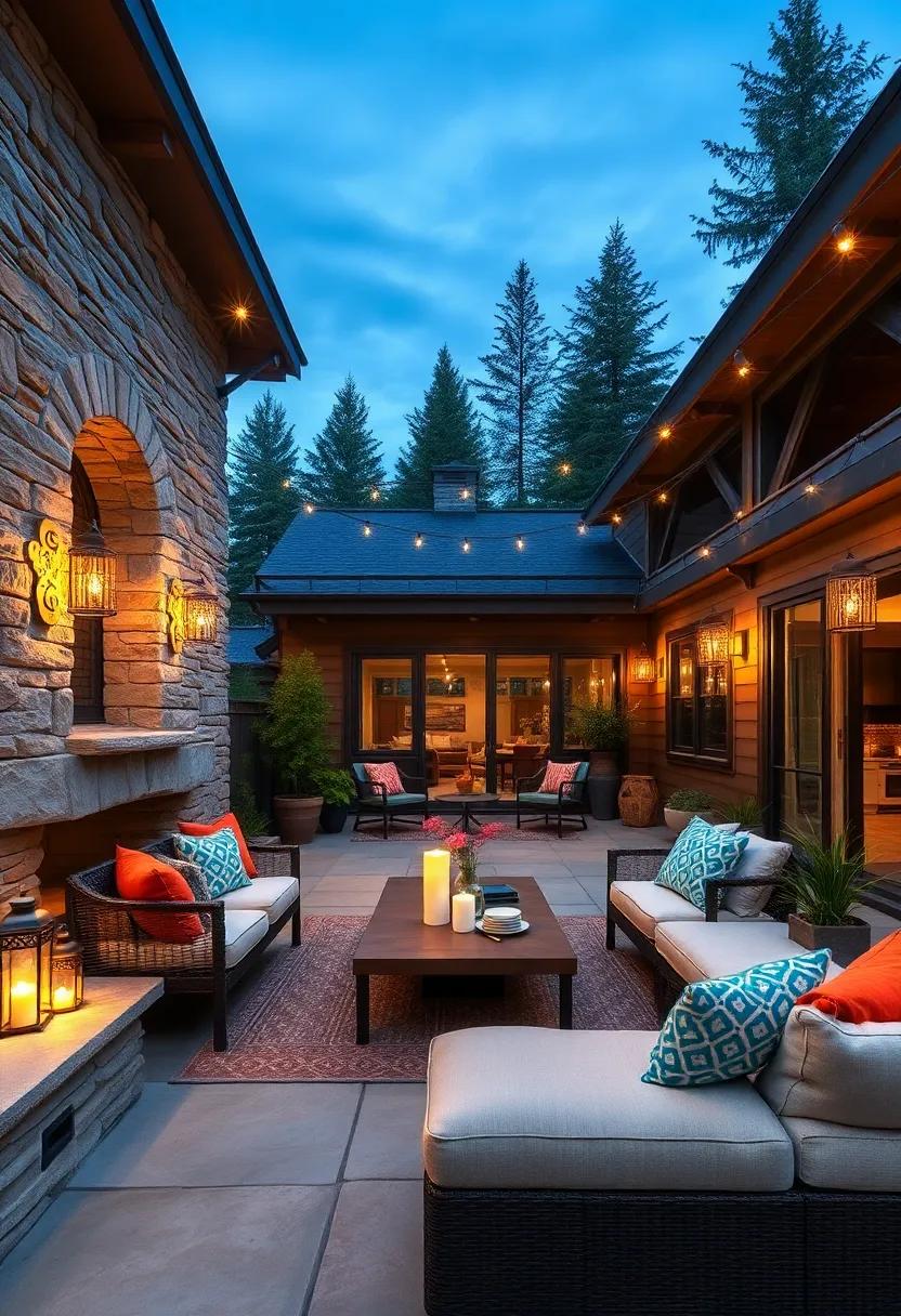 rustic Retreat: A mountain cabin patio enhanced with lantern-style fixtures that mimic fireflies on warm summer nights