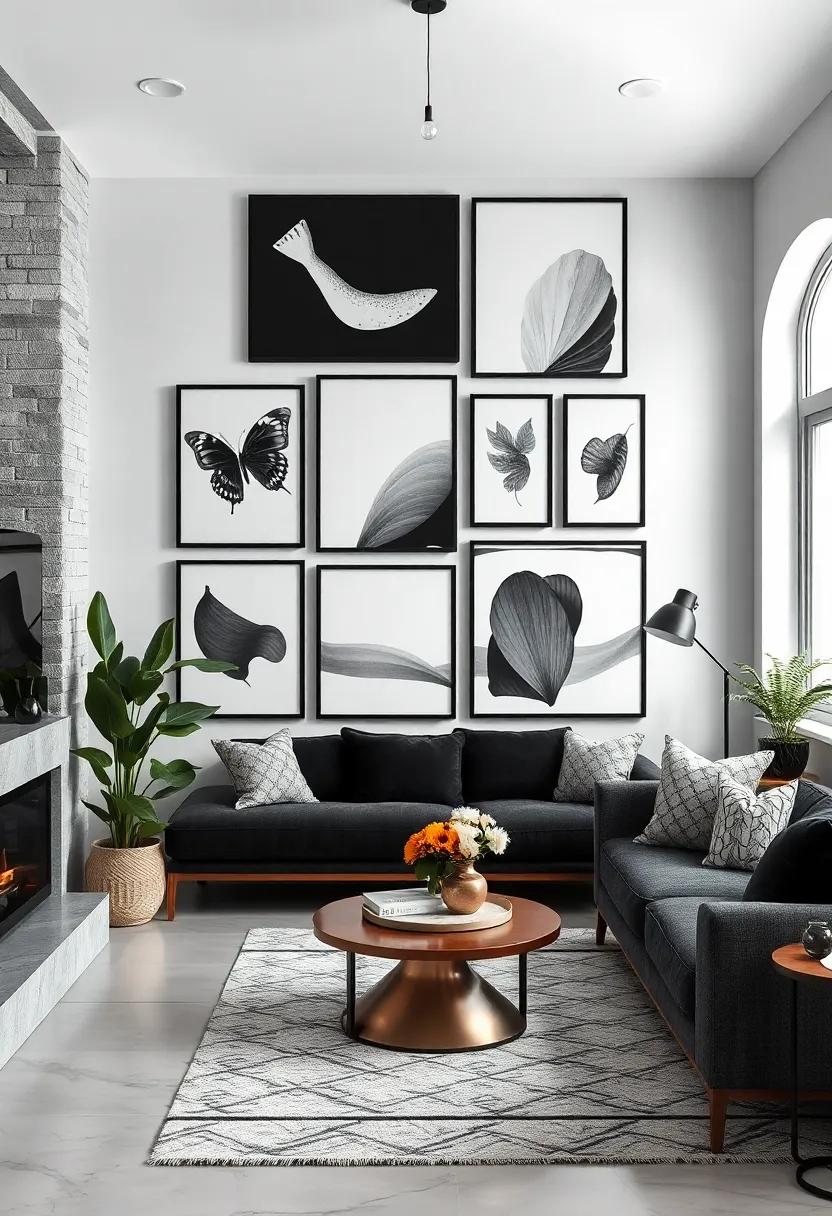 Eclectic Wall Art Collections: Capture breathtaking moments with an art gallery ⁤wall ‍that beautifully merges black and white pieces in a cozy nook