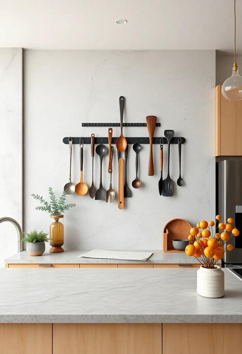 Kitchen Tool Arrangement: arrange intricate kitchen tools or utensils in a visually appealing layout on the wall or a ‍rack, turning everyday items‌ into art