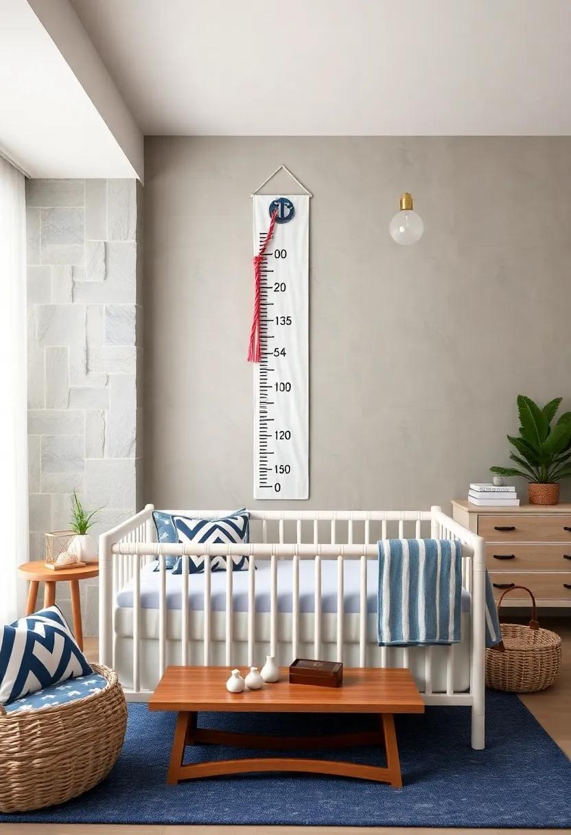 Nautical Growth Chart: Hang a growth chart that resembles a sailor's flag, marking your baby's growth milestones with a maritime twist