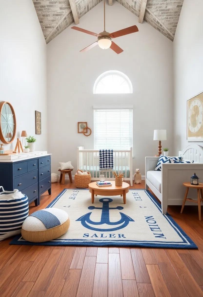 Nautical Rug: Add a soft area rug with a sailor or beach motif that provides a cozy place for tummy time and play