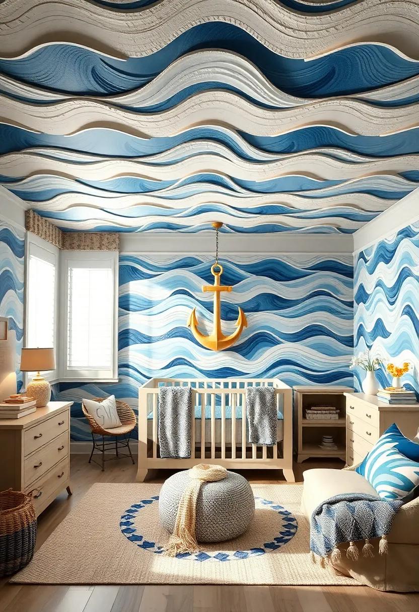 ocean Waves Ceiling: Paint the ceiling in whimsical wave patterns to foster a dreamy atmosphere where your baby can explore imaginations