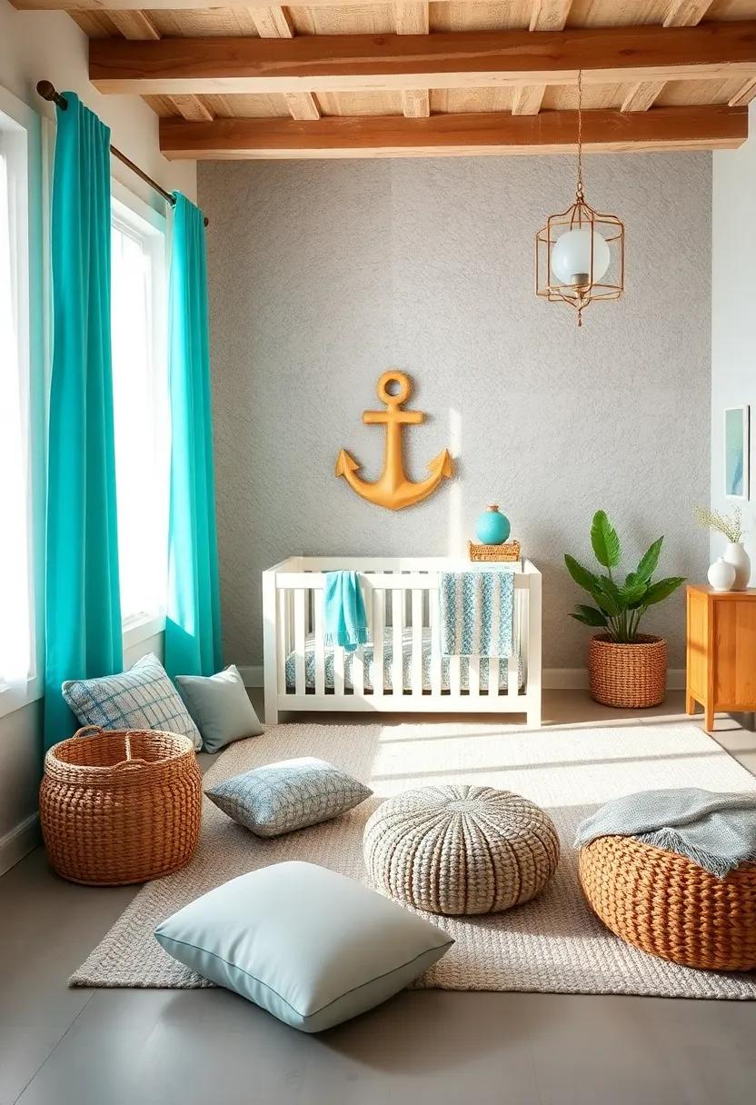 Ocean-Inspired Color Palette: Create a serene environment using calming shades of blue, aqua, beige, and white that evoke a breezy ocean vibe