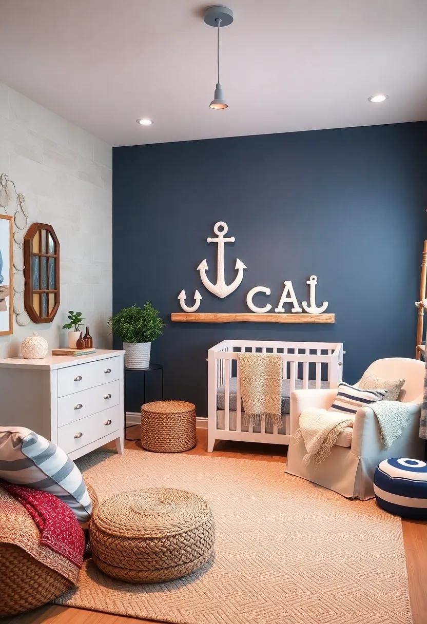 Personalized Nautical Name Sign: Create a charming name sign with nautical elements like ropes, anchors, and sails to welcome your little one home
