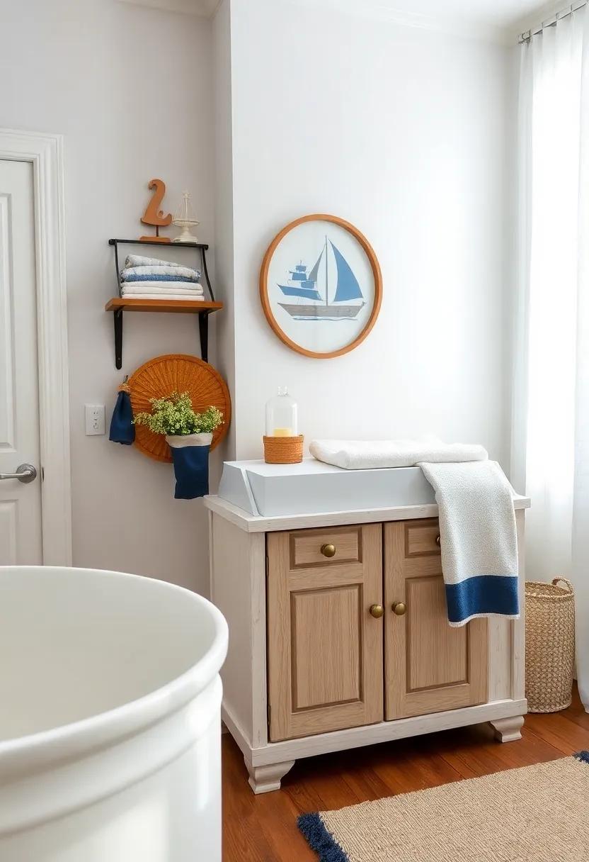 Sail Away Changing table: Design a changing table that mimics a ship's deck, complete with whitewashed wood accents and brass knockers