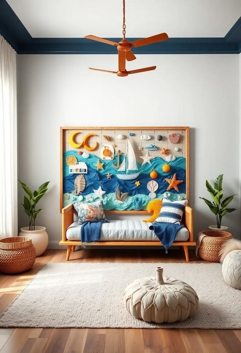 Seaside Activity Board: Construct an interactive sensory board with various ocean-themed textures and shapes for your little one to explore