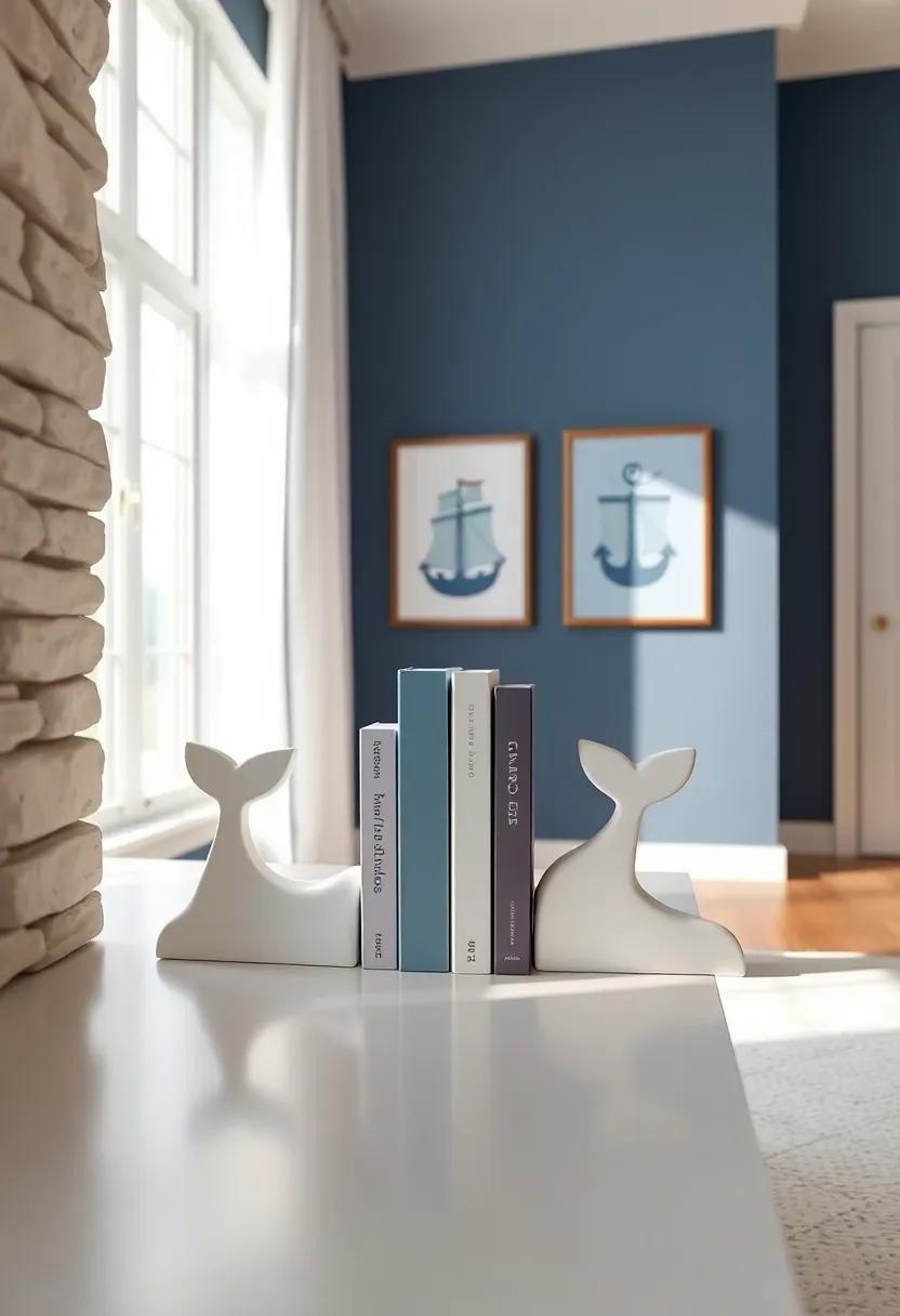Whale-Tail Bookends: Select bookends shaped like whales or other sea life to keep your growing library shipshape while adding playful charm to the nursery