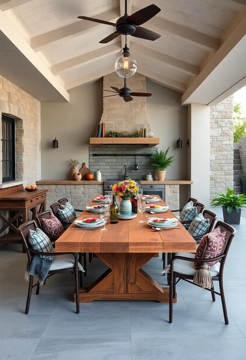 Farm-Style Table: Incorporate‌ a large, sturdy⁣ dining ‌table made from reclaimed wood for family meals and entertaining friends ​under the stars