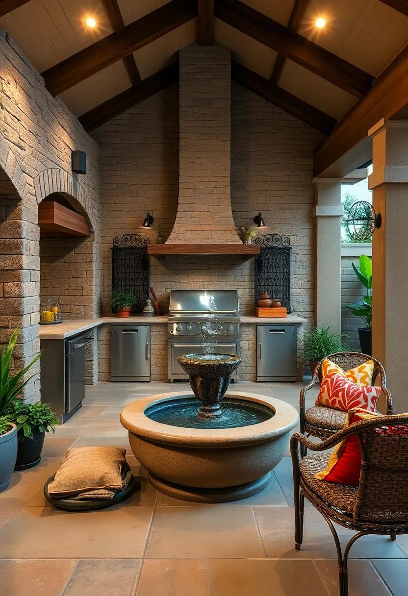 Old-Fashioned Water Feature:‍ Bring tranquility to your outdoor kitchen with ‌a small fountain⁢ or‌ water feature that ‍soothes ‍and enhances the sensory experience