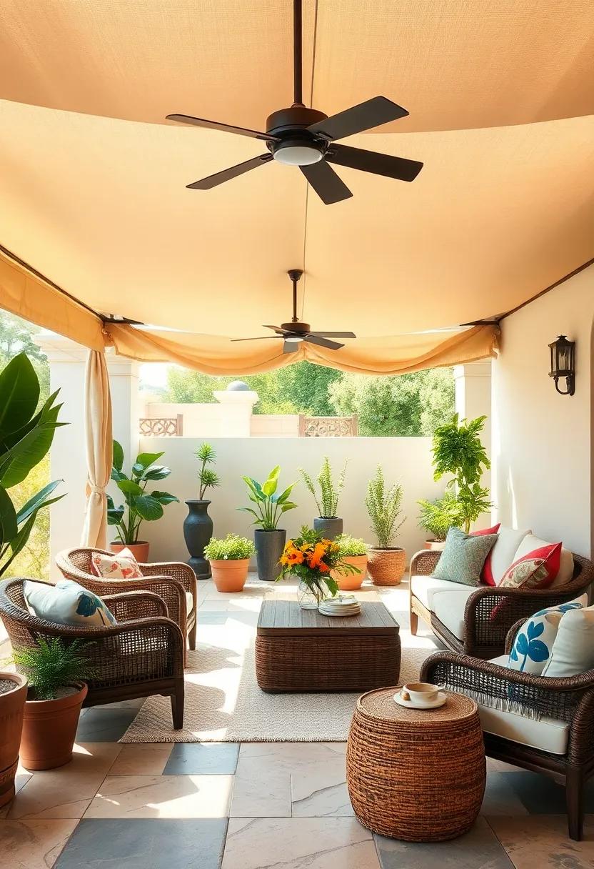 Cozy Canopies for Shade: Install a fabric canopy or draped textiles that offer a relaxing shaded space and add elements of softness