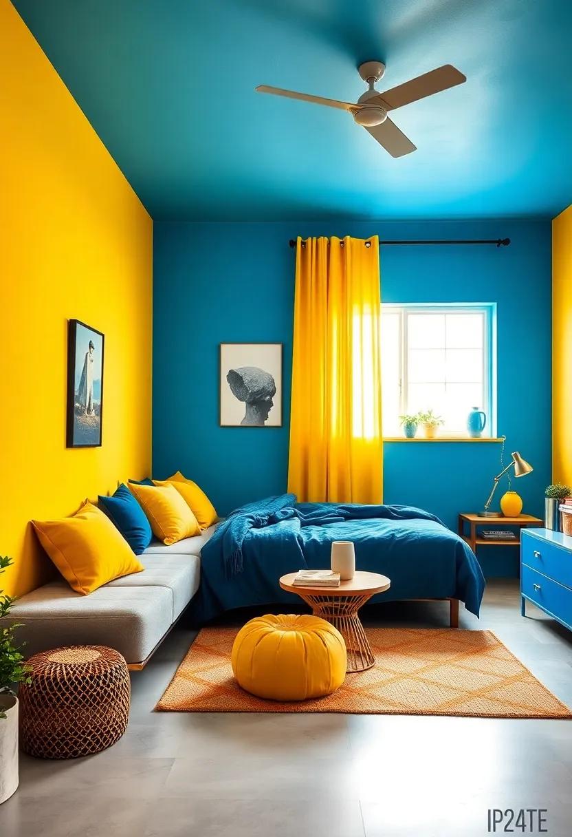 Bold and Bright: A vibrant mix of electric blue and sunshine yellow energizes the room, perfect for a lively teen with a love for adventure