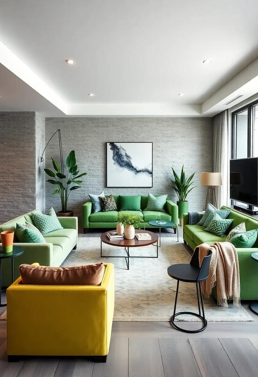 29 Inspiring Ideas for a Living Room with Bold Green Accent Furniture