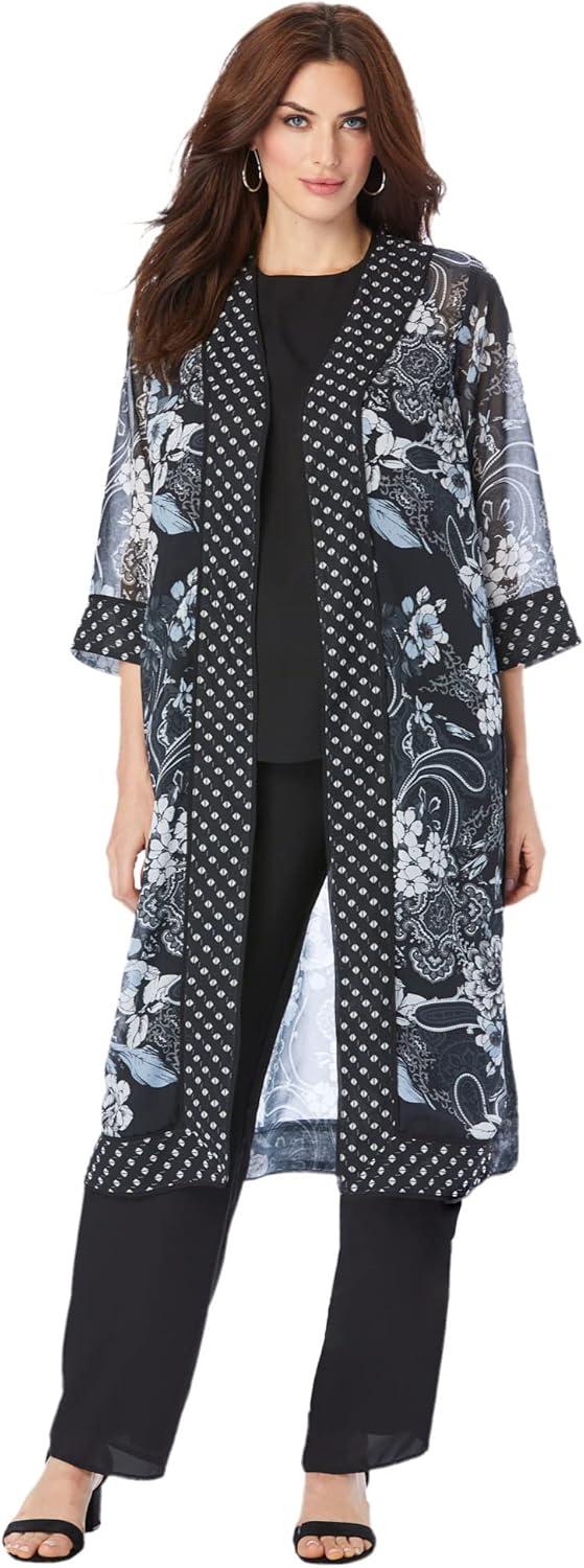 Our Take on Roaman's Plus Size Black Paisley Duster ⁣Pant Set