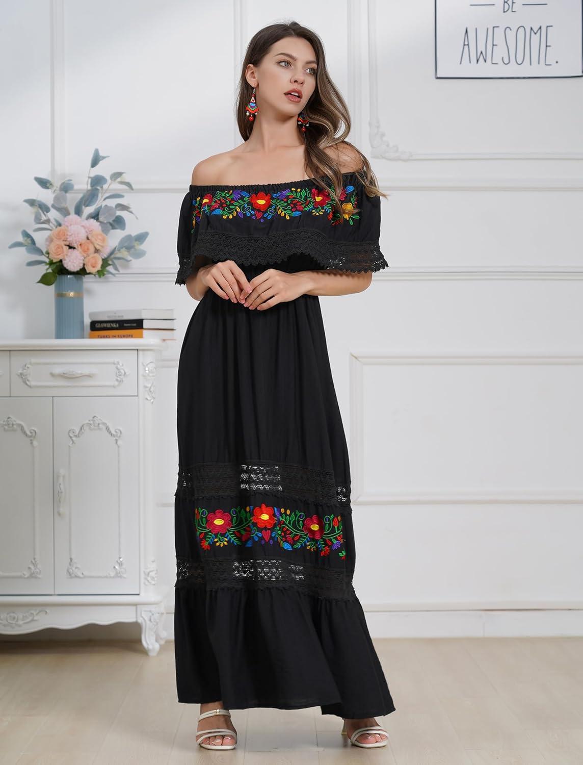 Our Take on the Mexican Floral Embroidery Maxi Dress:‌ Style & Comfort Combined