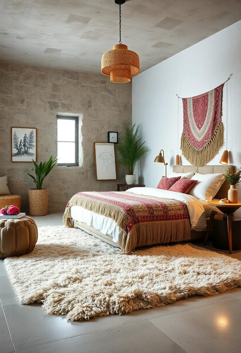 Incorporate a Bedspread with Fringe: A fringed bedspread can provide a whimsical, playful element while enhancing the boho theme