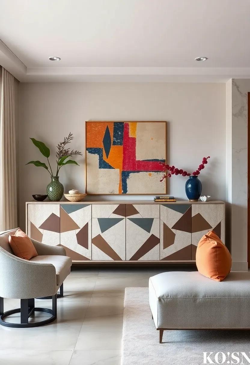 Art Deco⁢ Delight: Opt for a geometric-designed sideboard that captures the essence ⁣of ​the ‍1920s with ​bold lines and rich colors