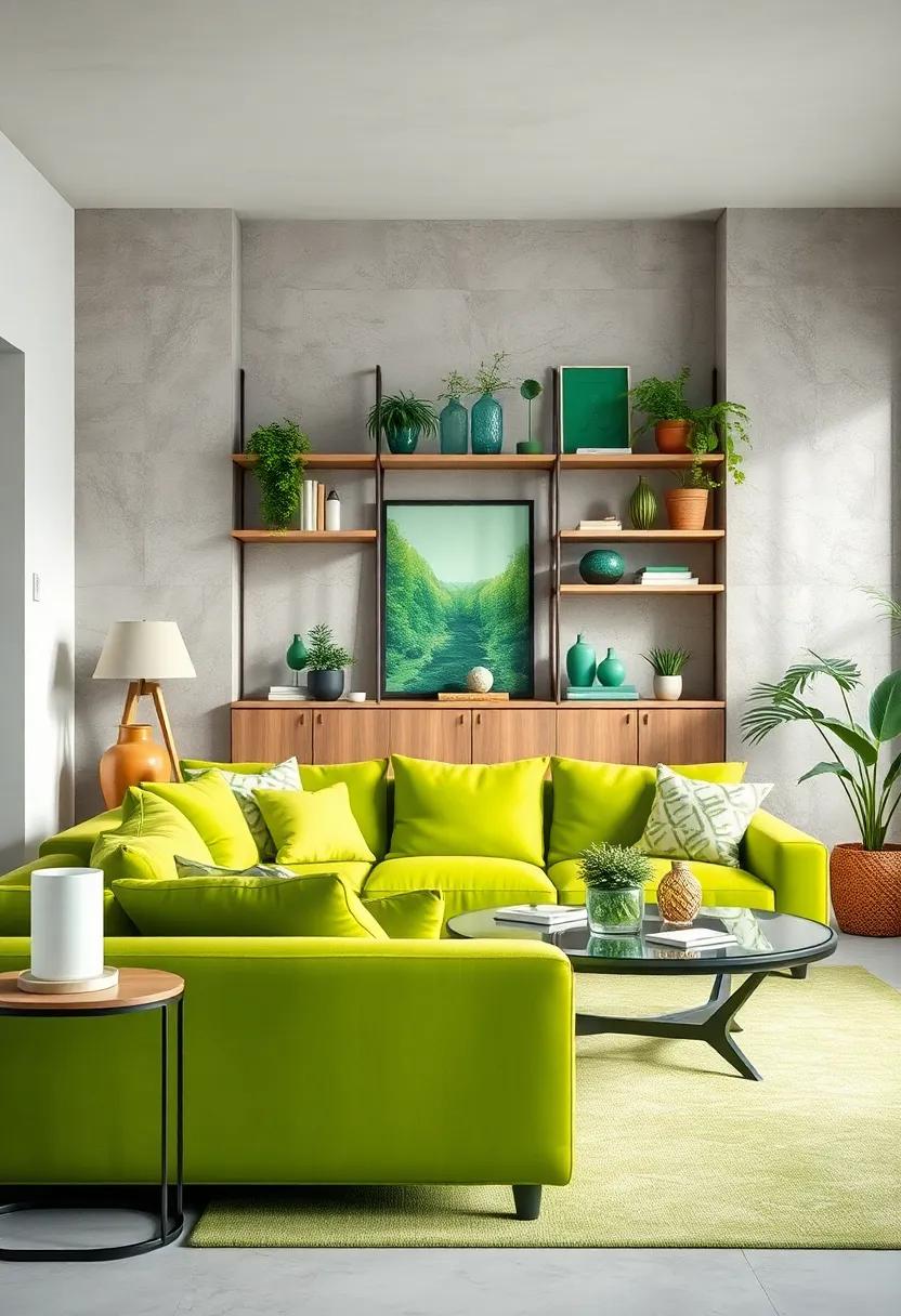 Style Open Shelving with Green Decor Items ⁢and Plants