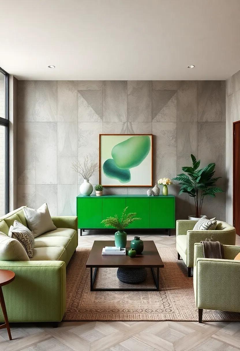 Incorporate a Bold⁣ Green Accent Console for Added Storage