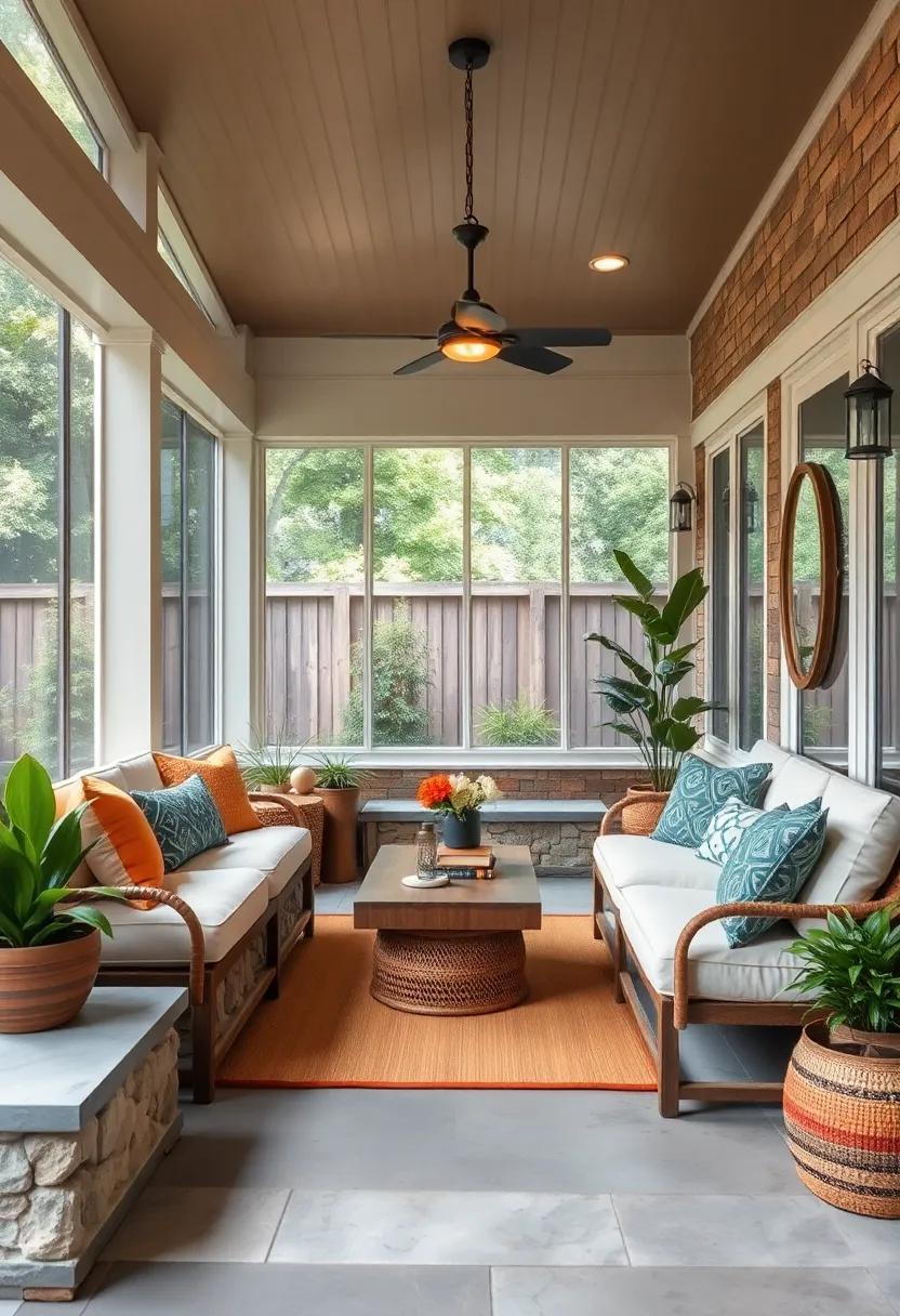 Functional Storage: Utilize benches with hidden storage or decorative baskets to keep the space organized and clutter-free