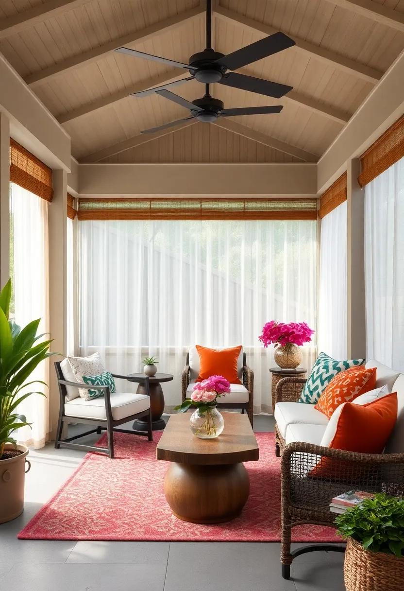 Soft Privacy Screens: Use sheer curtains or bamboo shades for privacy while allowing gentle sunlight to filter through