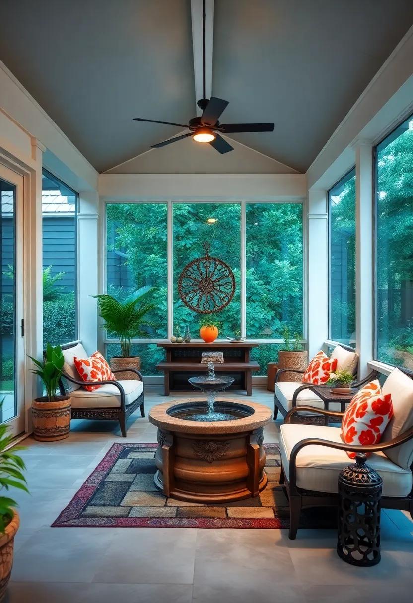 Miniature Water Feature: Consider a small fountain to create soothing sounds and provide a calming atmosphere for relaxation