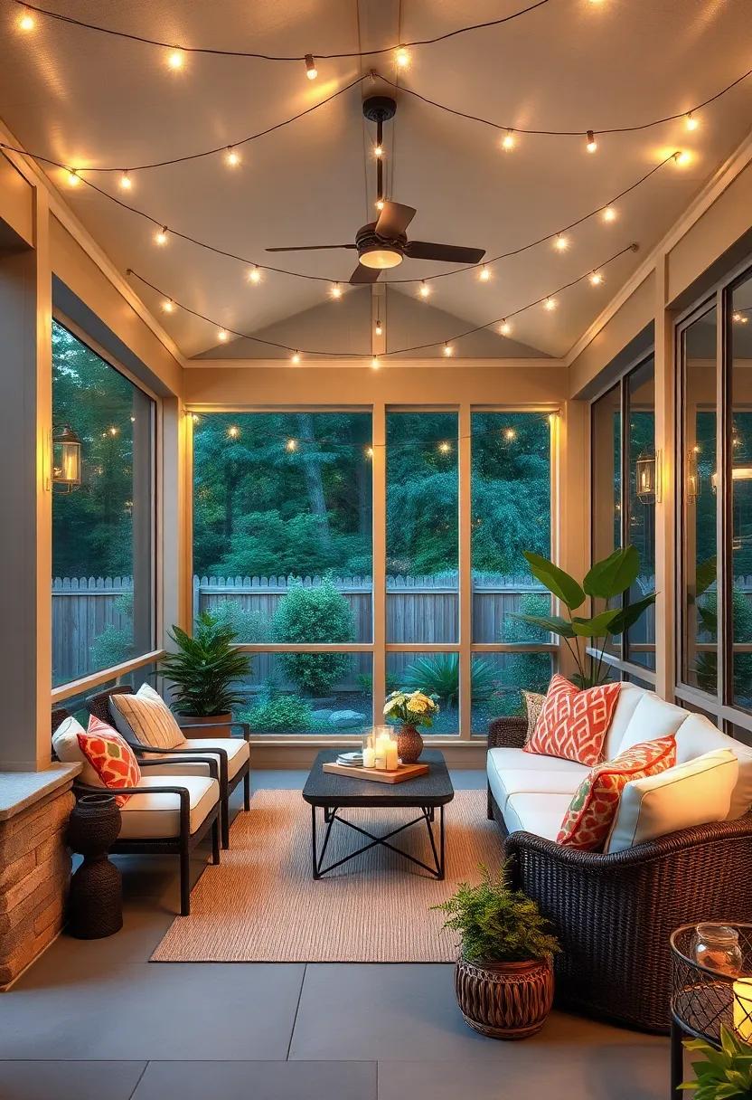 String Lights: Drape twinkling string lights across the ceiling or walls to create a warm, inviting ambiance during the evenings