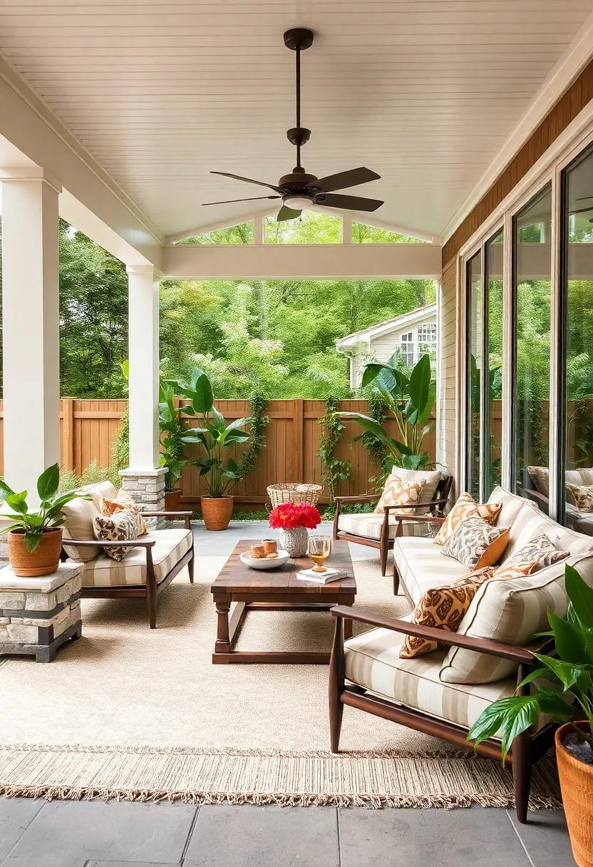 Outdoor Rug: Choose a plush outdoor rug to define the space and add texture,warmth,and comfort underfoot