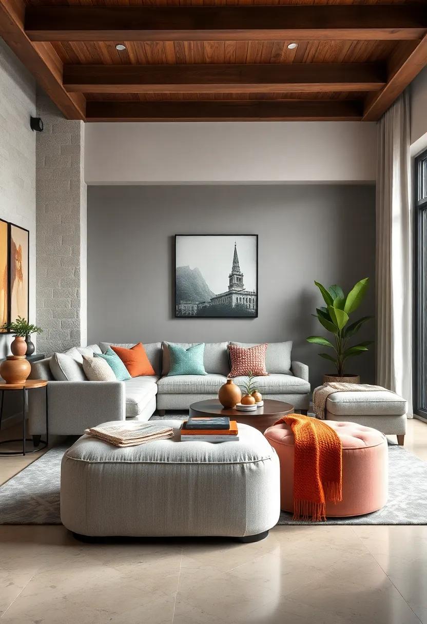 Stylish Storage Ottomans: Utilize stylish ottomans that provide extra seating while doubling as hidden storage for blankets or other items