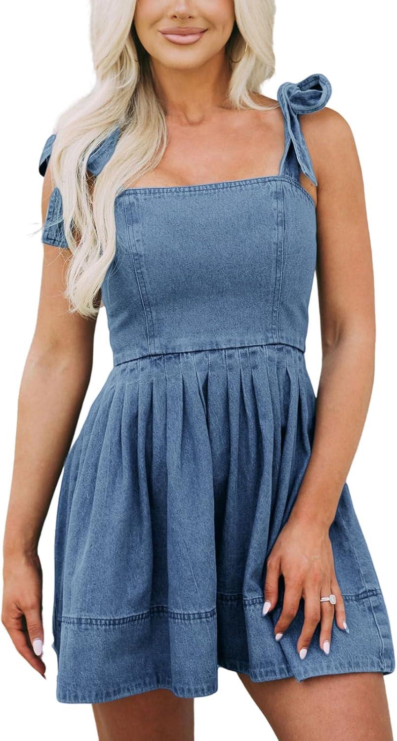 Our Take on the Women’s Summer Tie Shoulder Denim Mini Dress