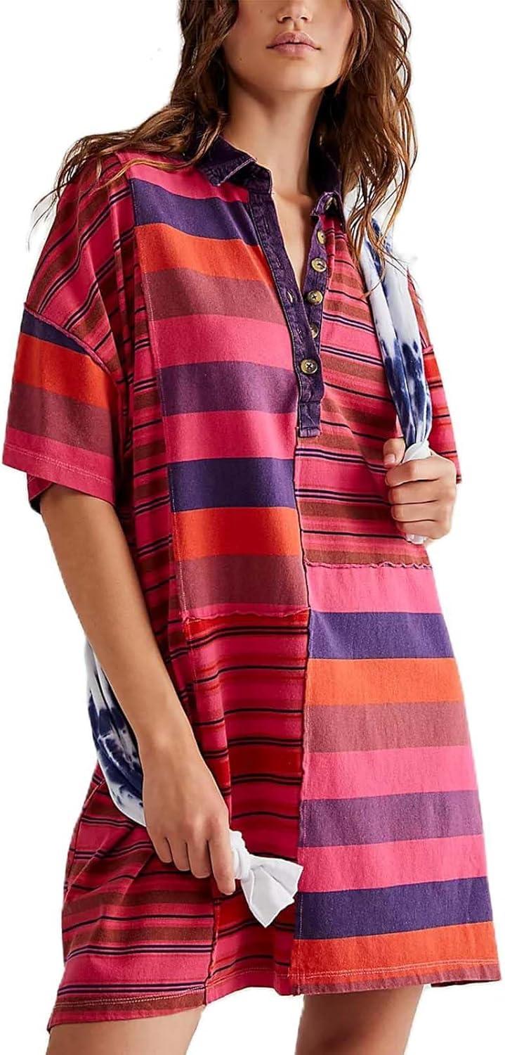 Trying Out the Oversized Quarter Button Striped Mini Dress