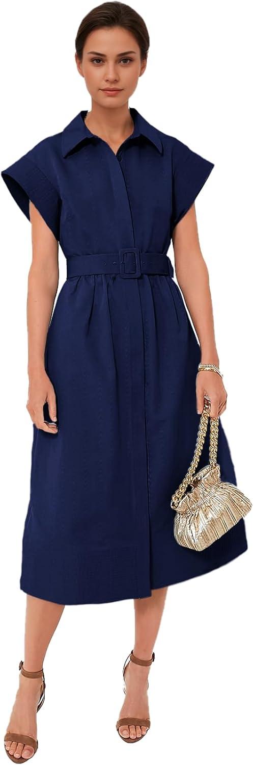 Our Honest Take on the Elegant Navy Button Shirt Dress with Pockets