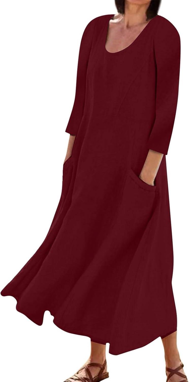 Why We Love This Retro 3/4 Sleeve Maxi Dress with Pockets