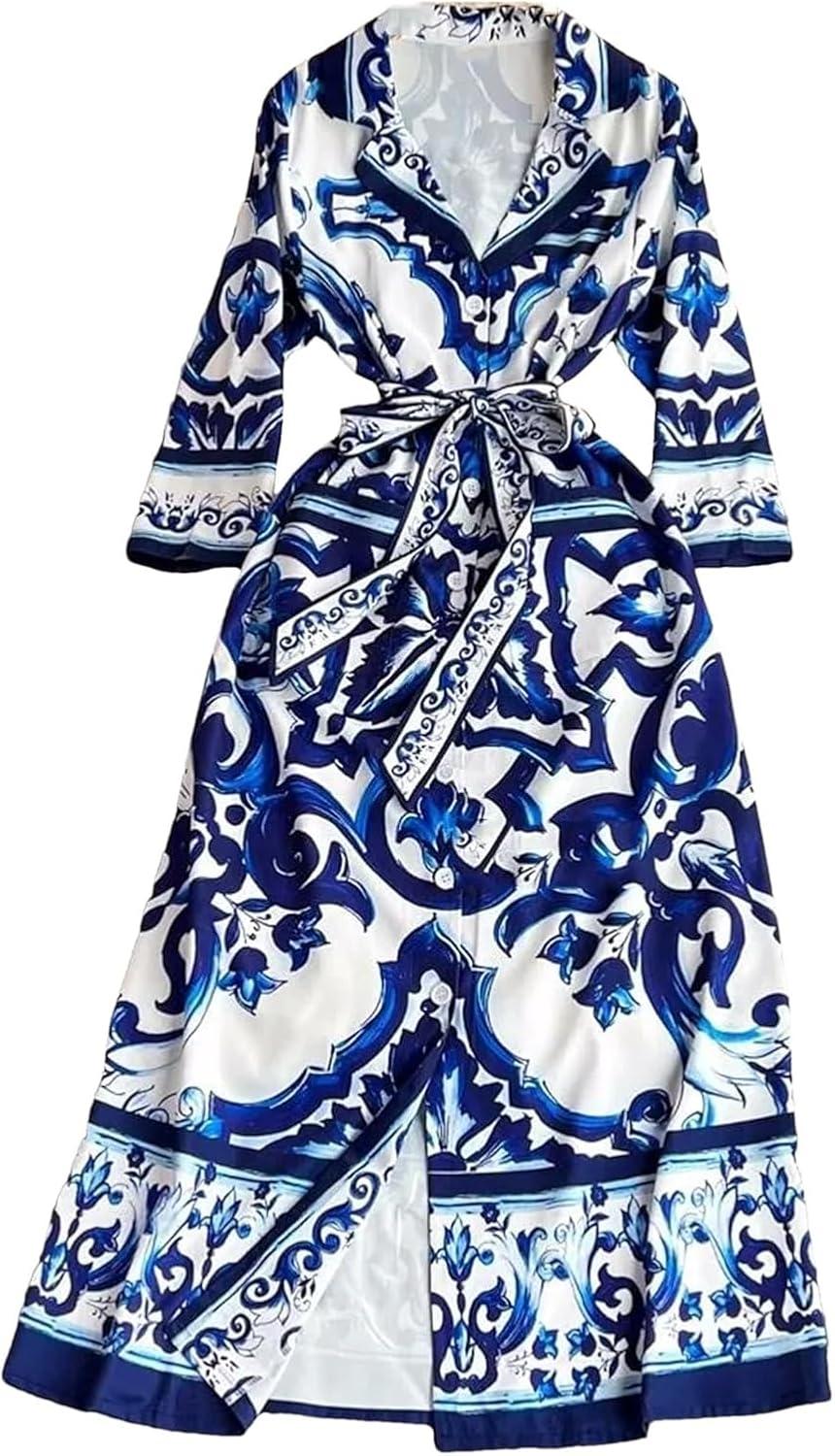 Why We Love the Generic Print Notched Neck Long Dress