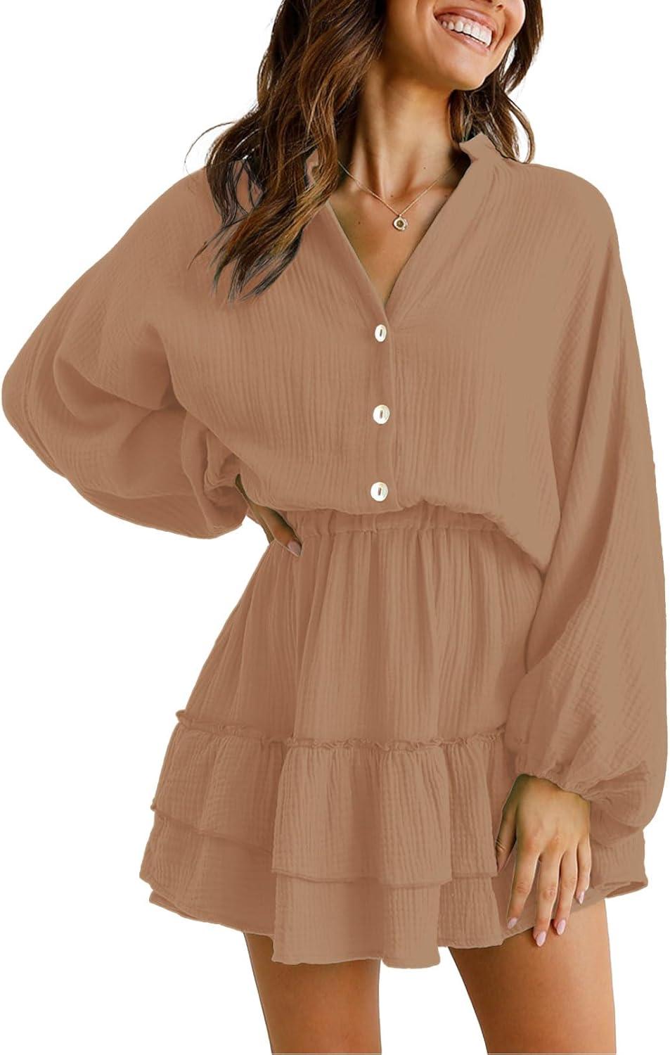 Our Honest Take on the RAISECOM Khaki Lantern Sleeve Mini Dress