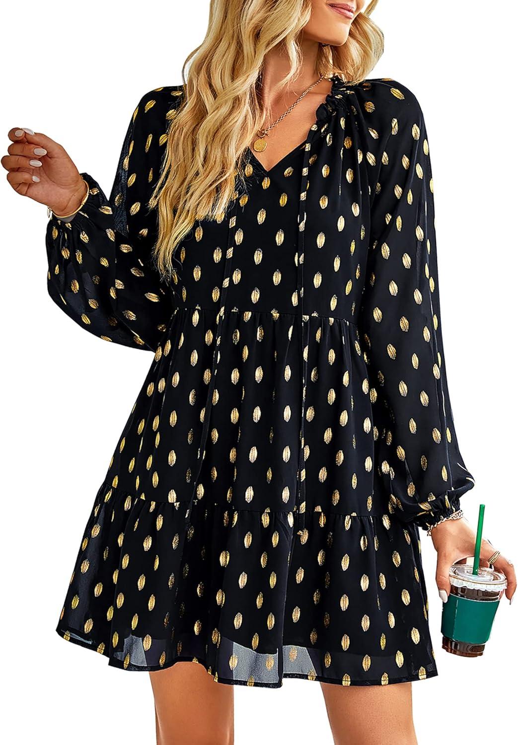 Our Take on the KIRUNDO Gold Polka Dot Babydoll Dress for Fall