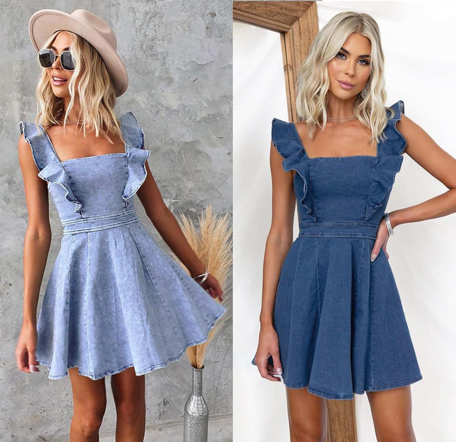 Our ​Take on the utcoco‍ Denim Ruffle Babydoll Dress: Casual & Chic
