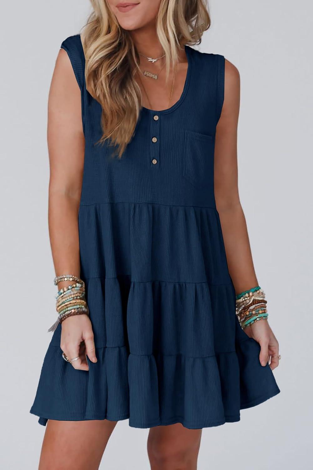 Why We Love Ferlema's Navy Blue Sleeveless Summer Mini dress