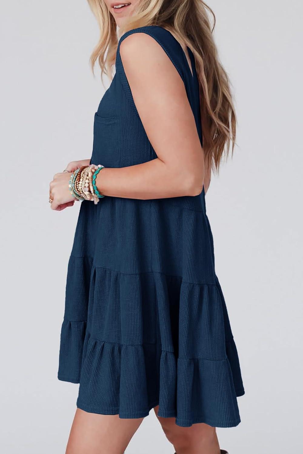 Why We Love Ferlema's Navy Blue Sleeveless Summer⁢ Mini dress