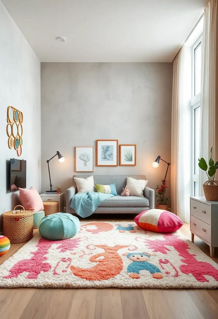 Fun Rug: Choose a soft, plush area rug that complements the room's decor while offering comfort underfoot