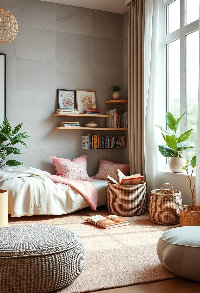Ample Book Storage: Utilize baskets or bins for an organized way to store books, keeping the space tidy and inviting
