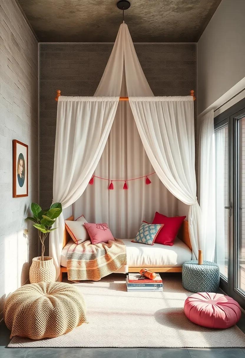 Cozy Canopy: Hang sheer curtains or fabric to create a tent-like feel, providing an intimate nook for reading adventures
