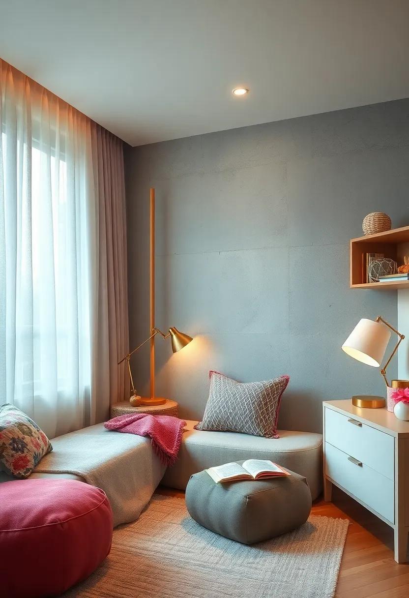 layered Lighting Options: Provide multiple light sources, such as table lamps and dimmable overhead lighting, for adjustable brightness throughout the day