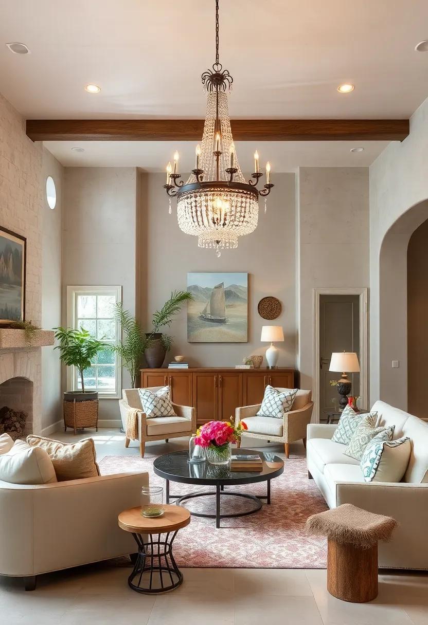Add a⁢ Statement Chandelier: Hang a beautiful wrought iron or‍ crystal chandelier to add a touch of elegance and sophistication to your​ living area