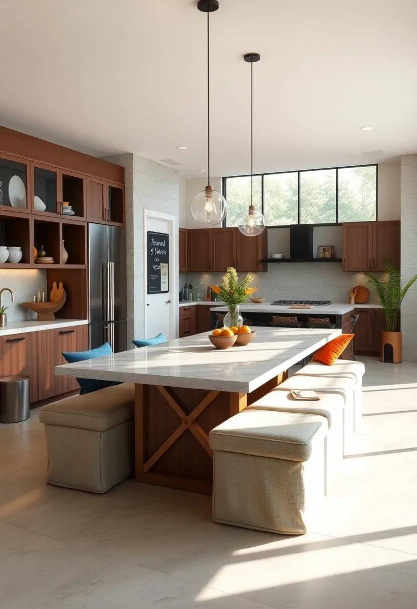 Built-In ​Banquette: Incorporate a cozy built-in benched ‌seating around the kitchen island for ⁢a unique⁣ and inviting dining⁣ setup, perfect for‌ family dinners