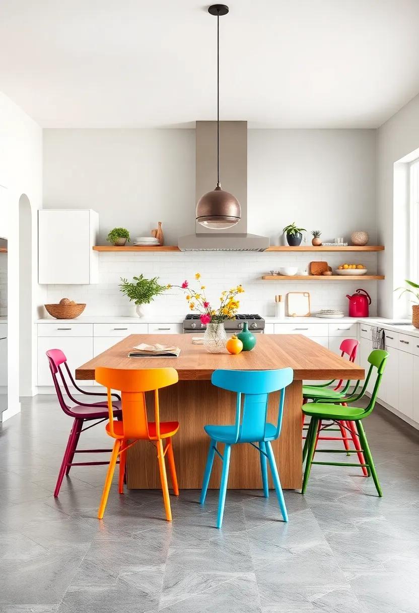 colorful ⁢Chairs: Pair a ‌simple wooden⁤ island with bright, ​mismatched ‍chairs for a playful, ‍eclectic vibe that encourages lively conversations during meals