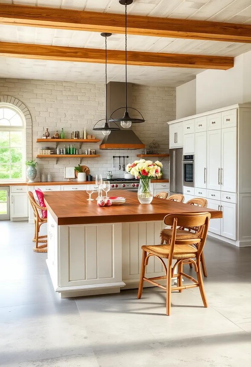 Country Cottage Vibe: Add charm ⁢with a painted island featuring‍ decorative beadboard, paired with comfortable cushions and a rustic‍ wooden⁤ dining table